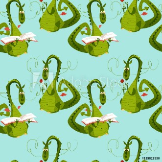 Picture of Dragons with a flower and a book Diada de Sant Jordi the Saint Georges Day Seamless background pattern 